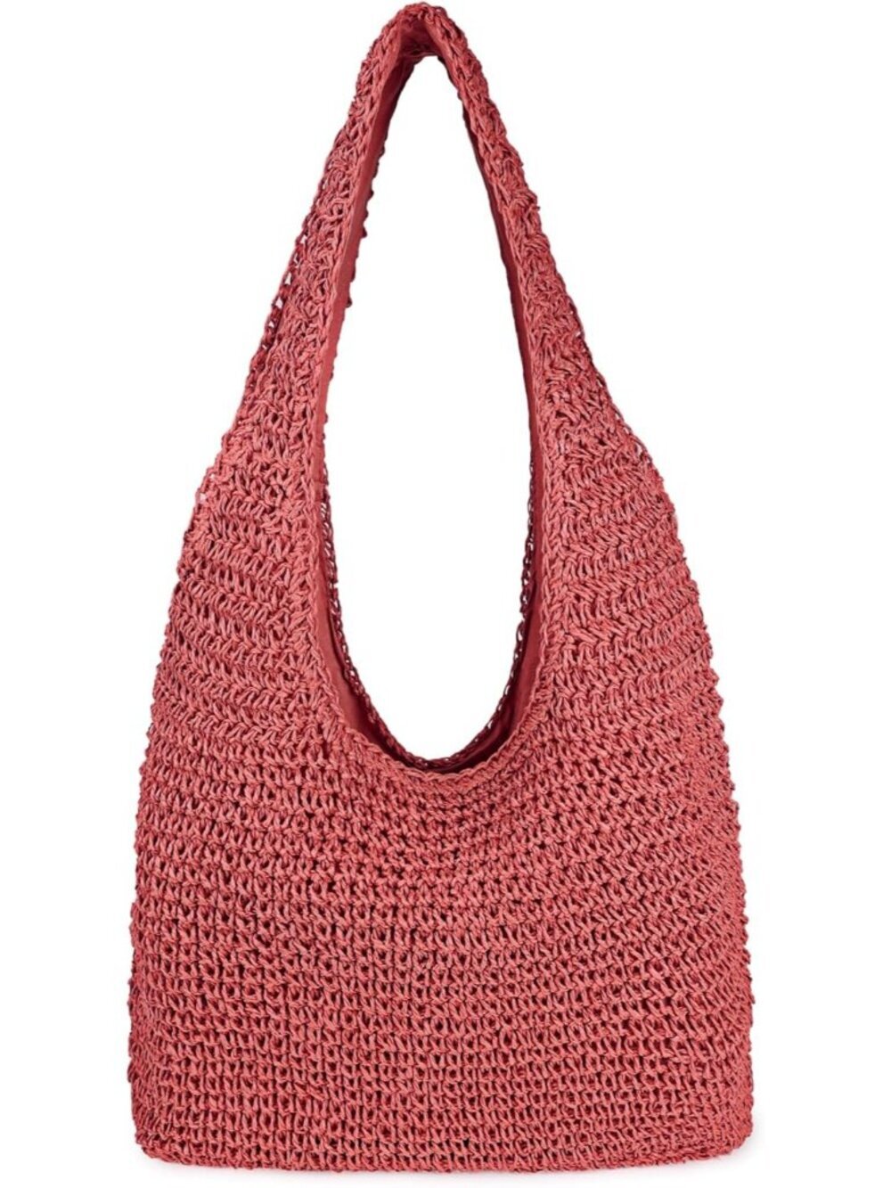 Women's Red Large Straw Beach Bag Handmade Woven Shoulder Bags for Summer